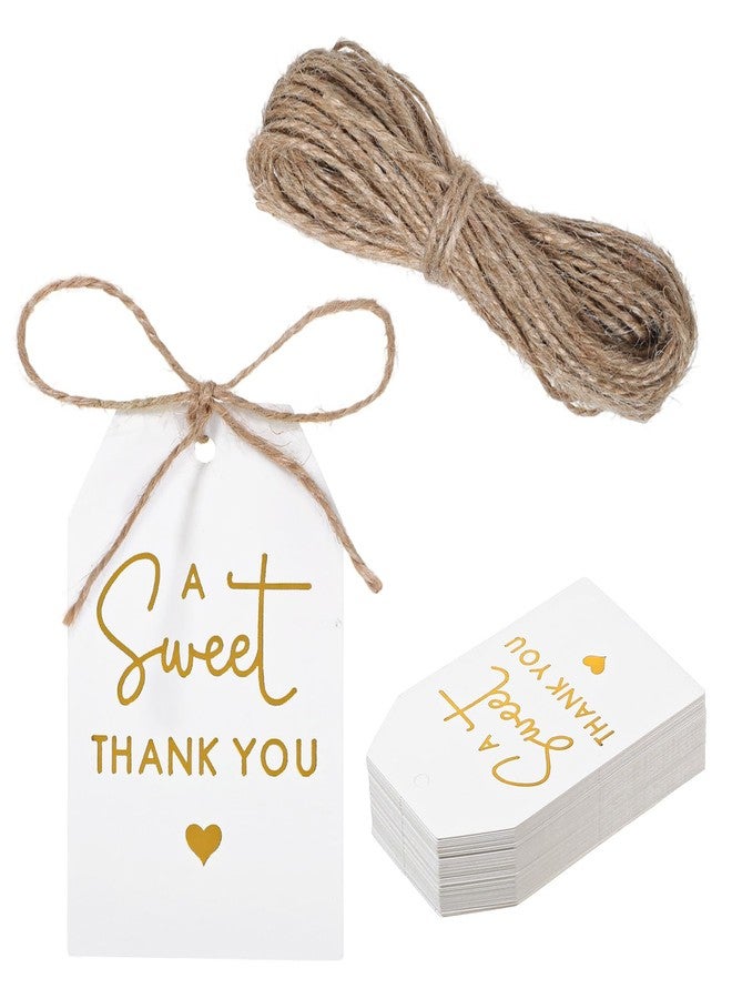 WJIAAA A Sweet Thank You Tags,50 White Gold Thank You Gift Tags with String White Paper Gift Wrap Tag for Wedding Birthday Christmas Anniversary Present Wrap - Image 1